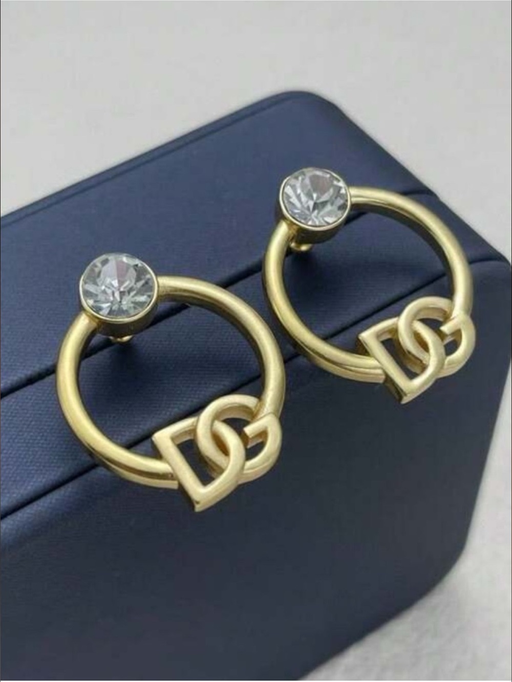 Gold-Tone Hoop Earrings with Crystal Studs